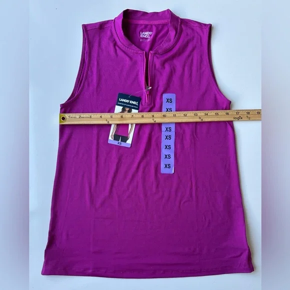 NWT Lands’ End Pink Purple Stripe Sleeveless Quarter Zip Activewear Top Women XS - Picture 5 of 7